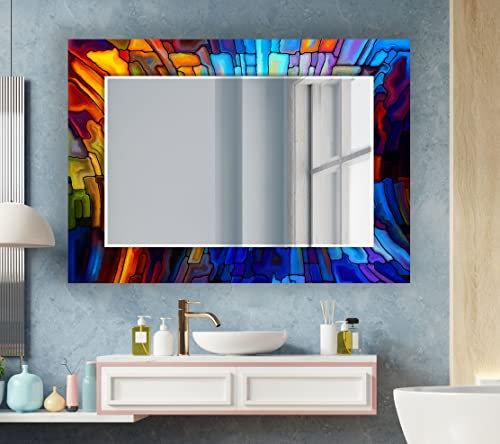 My Photostation.com Spiegel aus gehärtetem Glas, horizontal, großer Wandspiegel, ästhetischer Spiegel, gebeiztes Dekor, einzigartiger abgeschrägter Wandspiegel, unregelmäßiger Spiegel, asymmetrischer