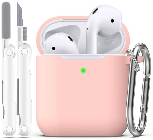 R-fun Kompatibel mit AirPods 2. Generation 2019 Case, 1. Gen 2016 Hülle Case Cover mit Reinigungsset und Schlüsselanhänger, weicher Silikonschutz für Apple AirPods Hülle, Sandrosa