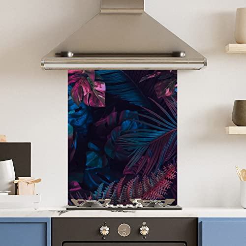 Premium 60 cm x 75 cm Fluorescent Leaf Glass 6mm Kitchen Splashback Heat Resistant Toughened Polished Edges - Back Splash Back Coloured Hob Painted Tempered Splashback