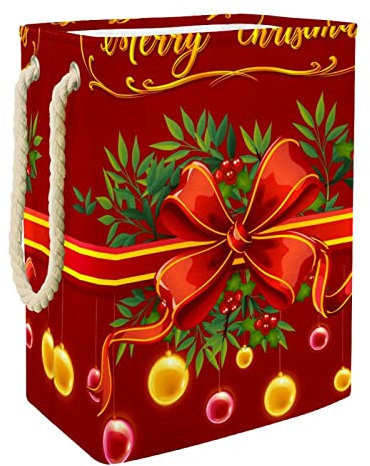 Wäschekorb mit Weihnachtskugeln und rotem Hintergrund, groß, personalisierbar, mit Griffen, Aufbewahrung von Kleidung im Schlafzimmer, Badezimmer, Wohnheim