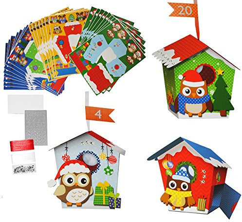 alles-meine.de GmbH XL BASTELSET Weihnachtskalender - 24 Vogelhäuser mit Eulen/Eule zum Aufhängen/Hinstellen + Befüllen - selber Basteln - für Erwachsene/Kinder/Mädchen J..