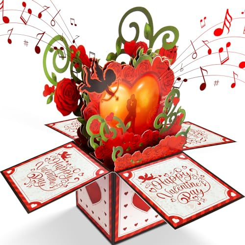 FITMITE Valentines Day Card, LIGHT & Romantic MUSIC Valentines Gift for Her Him Couple, Pop up Happy Valentine's Card