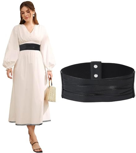 SUOSDEY Breiter Ledergürtel für Damen, Elastischer Geflochtener Gürtel für Kleider Modischer Stretch Taillengürtel schwarz