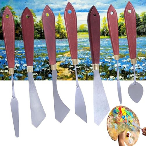 CINY Set di Coltelli Da Pittura, Spatola In Acciaio Inossidabile Raschietto Per Pittura a Olio Con Manico In Legno, Pala Per Pittura a Olio, Per Pittura Per Miscelazione Di Colori Artistici (7 pezzi)