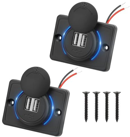 Alrens 2 Pièces Prise de Chargeur de Voiture Double USB 4.8A avec Interrupteur, 12V/24V Panneau de USB Commande Double Port Chargeur, Pour Voiture, Marine, Camping-Car, SUV