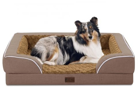 Casa Paw Orthopedic Dog Beds Waterproof Memory Foam Large Dog Bed with Sides Non-Slip Bottom and Egg Crate Foam Large Dogs with Removable Washable Cover Large