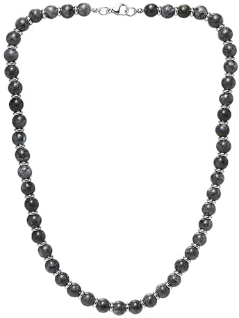Handgemachte Herren-Perlenkette | 8 mm natürliche Edelsteinperlen und Edelstahl-Halskette für Männer, Natursteine und Heilsteinschmuck.