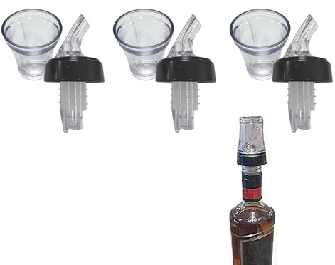 Chabrias Ltd Premium 4 in 1 Speed Pourer + 25ml Jigger Thimble Measure + Shot Glass + Dust Cap UK Made - Hygienic & Leak-Proof (3 Pack)