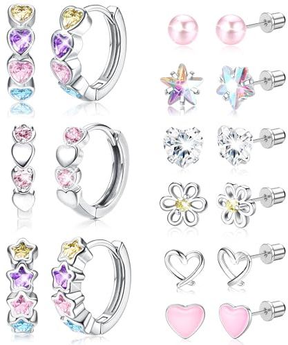 CASSIECA Kirurgiskt Stål Söta Örhängen för Flickor och Kvinnor - Hjärta Blomma Fjäril CZ Stiftörhängen - Allergivänliga Skruvlock Piercing
