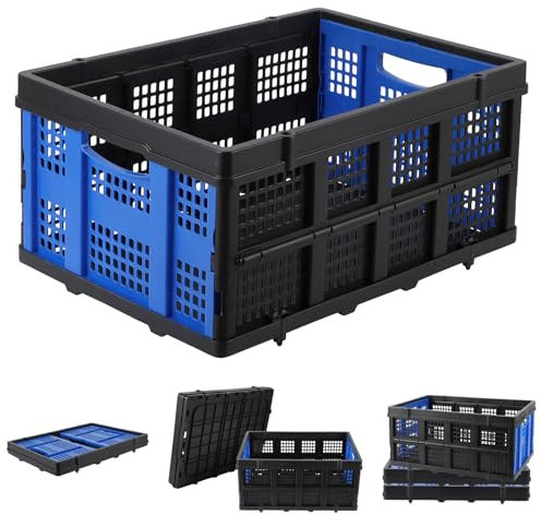 GarveeHome Caisse en plastique pliable, panier de rangement pliable, empilable avec poignée, caisse à lait robuste pour cuisine, bureau, camping, salle de classe