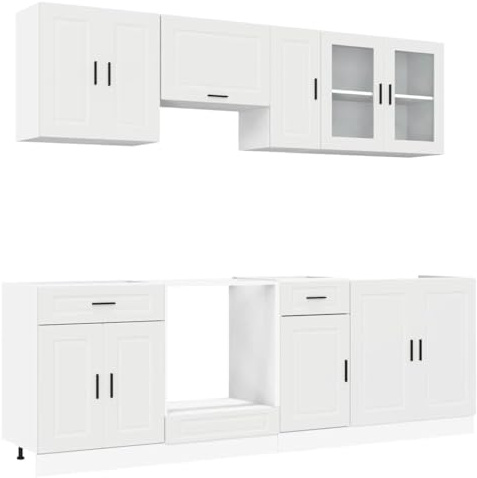 vidaXL 8-TLG. Küchenschrank-Set Porto Weiß Holzwerkstoff, Küchenzeile, Küchenschrank, Schrank, Hängeschrank, Spülenunterschrank, Küchenmöbel