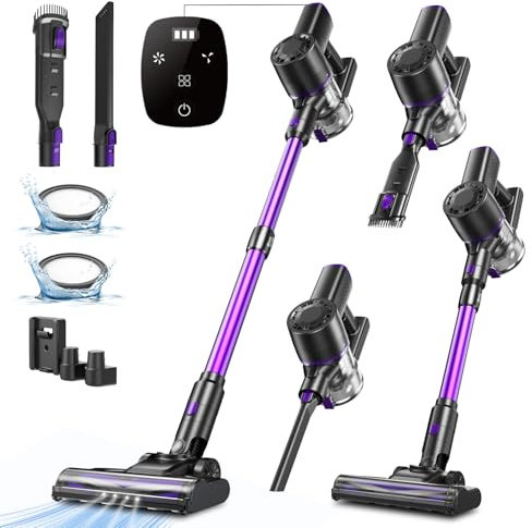 Vexilar V8PRO Aspirapolvere Senza Fili Potente,Scopa Elettrica Senza Fili Potente 40 Min,Aspirapolvere Portatile,Aspirapolvere Senza Sacco,Aspirapolvere Senza Filo per Pulizia Pavimenti,Viola