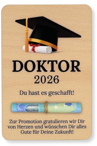 ZUKLA Verpackung für Geldgeschenke Doktor - 15 x 10 cm - Promotion Geschenk 2026 - Geldgeschenk Verpackung Holz - Doktortitel Geschenk