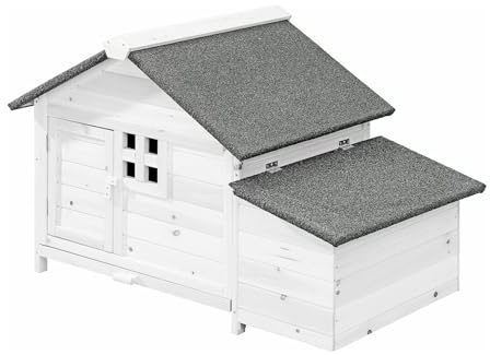 Vente-unique - Poulailler en Bois avec pondoir - 2 Poules - L. 106 x P. 64 x H.71 cm - Blanc - ANSER