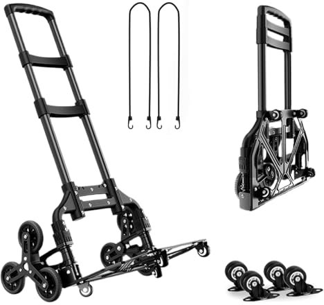Folding Stair Climbing Hand Trolley Aluminium, Heavy Duty Hand Truck with 10 Wheels & Elastic Ropes, Multi Purpose Sack Dolly Truck Home Shopping Moving Warehouse Trolley