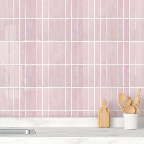 COMSTICKC Piastrelle Adesive Cucina Bagno Rosa, 10 Pezzi Murali 3D Autoadesivo Cucina Decorativi, Impermeabili e Facili da Pulire (30,5x30,5cm)