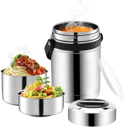 PRIMEGA Wide Mouth Soup Flask, 61oz Large 3 Layer Food Flask, Layered Hot Food Bottle with Handle