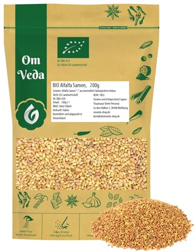 BIO Alfalfa Sprossensamen 200g | Keimsaat für Sprossen und Mikrogrün | Hohe Keimrate | Rohkost-geeignet, vegan | Ideal für Salate, Sandwiches, Smoothies, Bowls | Premium Sprossen Samen