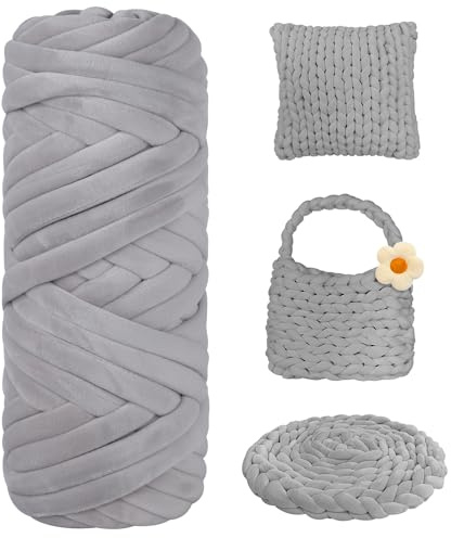 450 g tjockt ull för handstrickning Chunky Yarn slanggarn virkningsull Tjockt garn för virkning Stickning, för nybörjare, filtar, väska, handstrickgarn DIY-hantverk (Lättgrå)