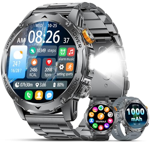 LIGE Smart Watch for Men 1000mAh with Bluetooth Call, 1.75 HD Display/LED Flashlight Smartwatch, 120+ Sports Mode Fitness Tracker, SpO2/Pressure/Heart Rate/Sleep Monitor for Android iOS