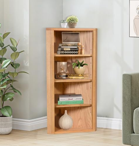 Hallowood Furniture Waverly Eckschrank aus Eichenholz, helle Eiche, Holz-Eckeinheit mit 3 verstellbaren Regalböden für Schlafzimmer, Eckregal, Ausstellungseinheit für Küche & Wohnzimmer