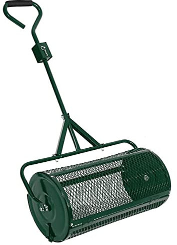 DONGGANSHI 24In Compost Spreader,Peat Moss Spreader with Upgraded T Shaped Handle, Peat Moss Spreader for Compost, peat Moss, Topsoil, Seeding, Multi-Purpose Manure Spreader Roller