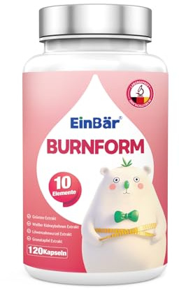 EinBär BurnForm 10 fach Pflanzenextrakte für den Stoffwechsel – Grüner Tee (EGCG), Kurkuma, L-Carnitin – Hochdosiert & vegan – Ohne Zusatzstoffe in Deutschland produziert