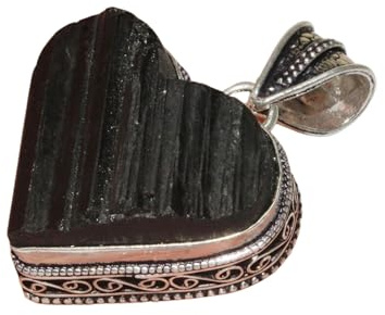 Ciondolo a forma di cuore in tormalina nera, argento Sterling 925, design vintage in filigrana