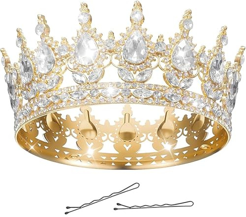 ZOCONE Vintage Tiara Krone Damen Geburtstag Haarschmuck Kristall Tiara Prinzessin Krone Groß mit Bobby Pins Schwarz, Rosegold Diadem Frauen Elegant Crown für Hochzeit Party Geburtstag Geschenk