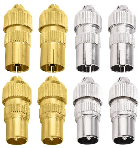 KUOQIY Lot de 8 connecteurs coaxiaux en métal pour antenne TV - 4 prises femelles et 4 fiches mâles - Câble coaxial RF pour câble RF