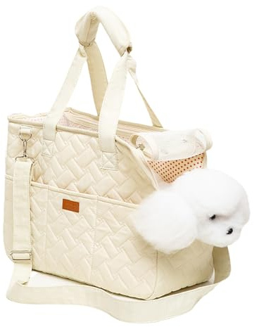 Hundetragetasche bis 5kg, Hundetasche für Kleine Hunde und Katzen, Zubehör für Welpenhandtasche mit Verstellbarer Sicherheitsleine - 41x18x30cm