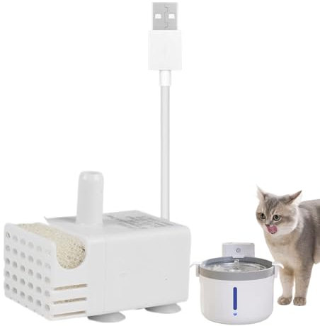 Bomba De Fuentes De Gato - Bomba De Agua Mini Sumergible - Bombas De Fuente Tranquila | Mini Bombas De Circulación De Agua Sumergible, USB/AC Ultra Calificado De 2–5 W, Flujo Ajustable Para Acuario, H