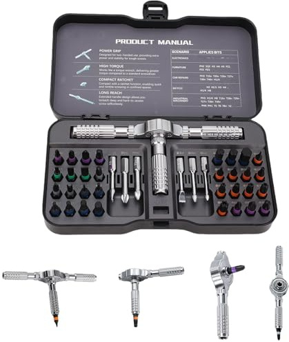 GIONAR 40-in-1 Magnetic Ratchet Screwdriver Set with S2 Steel Bits & Flexible Shaft for Precision Repair & Assembly, Furniture Assembly