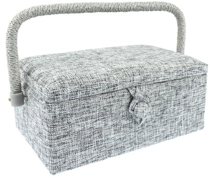 Nähkorb/Nähkästchen mit Stoffbezug grau (Größe S/L 23 x T 15 x H 11 cm)