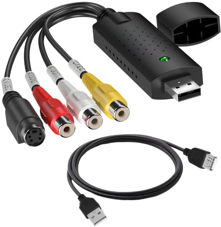 MDLSDE VHS to Digital Converter, USB 2.0 Video Capture Card RCA to USB Audio Video Converter Device 1080P HD Convert VHS Digital from VCR Mini DV Hi8 DVD for PC TV MAC Windows Vista Compatible