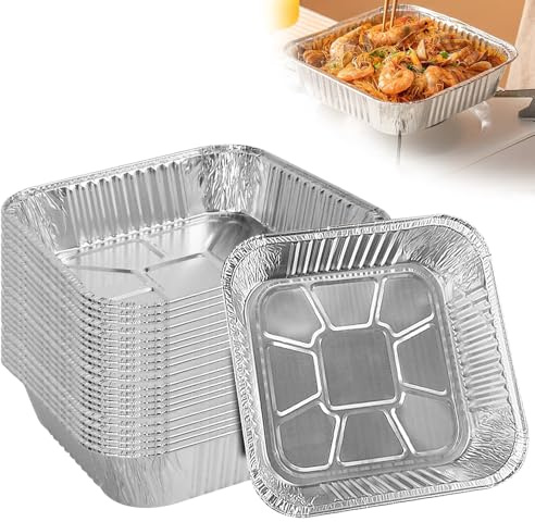 DAJASD Aluminium Foil Trays - 30PCS 8 Inch Disposable Square Baking Trays, Containers for Baking, Cooking, Oven, Air Fryer