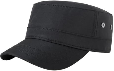 HIQIU Military Cap herr lätt snabbtorkande armékeps platt cadet hatt unisex militär armé basebollkeps justerbar, svart, one size