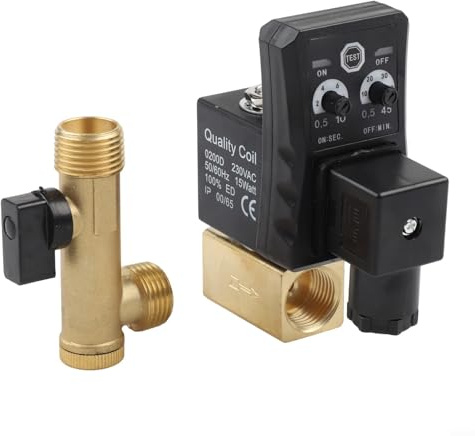 Shophubio Válvula de drenaje electrónica con temporizador ajustable para sistemas de aire comprimido, válvula solenoide automática de cobre de 1/2 pulgada para secadoras y secadoras (AC220V)