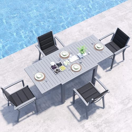 JUMMICO Garten Balkon Möbel Set Aluminium Leichtgewicht Stapelbare Stühle mit Textilpolster Stabil und Einfach Montiert,4 Personen Set