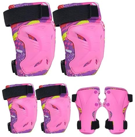 Ginocchiere per Bambini 2-14 Anni,6 In 1protezione Kit per Bambini Sicurezza Set Bambino Ginocchiere, Gomitiere e Polsiere Regolabili per Skateboard Bicicletta Pattinaggio Scooter e Rollerblade (Rosa)