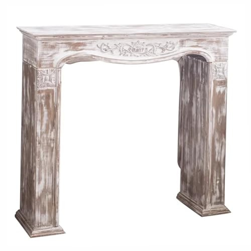Kaminumrandung Kaminsims aus Distressed-Holz, freistehend, dekorative Vintage-Kaminverkleidung
