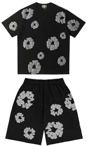 NUSGEAR Conjunto para Unisex Estampado Floral, Conjunto Hombre Mujer de 2 piezas Traje de Jogging de Verano Y2K Camiseta de Manga Corta Pantalones cortos Hip Hop Chándal