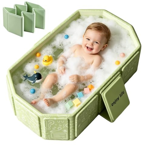 Bañera plegable portátil para bebé, Banheira Bebe de 6 Meses a 6 Años, Ahorra Espacio (Verde)