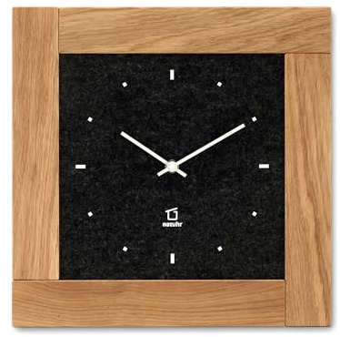 Natuhr Wanduhr Stube - Uhr mit Filz und Holzrahmen aus Eiche geölt geräuscharmes Uhrwerk (schwarz)
