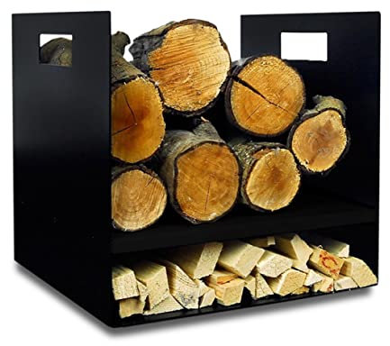 Volcann Modern Firewood & Kindling Log Basket Holder & Carrier for Woodstoves & Fireplaces - Heavy Duty British Steel - Durable Black Finish - Made in the UK - 40cm x 40cm x 40cm