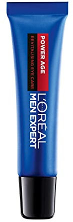 L'Oréal Crema para el contorno de ojos para hombre, Cuidado de ojeras con ácido hialurónico para combatir el envejecimiento, Para pieles secas y apagadas, Men Expert Power Age, 15ml