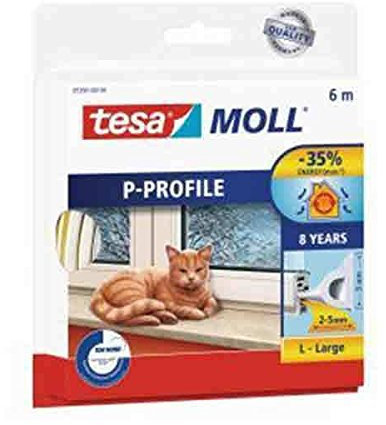 tesa P-Profil Gummidichtung Dichtungsband Selbstklebend Türdichtung Fensterdichtung, Dichtungsband für Fenster Tür, Fenster Abdichten Isolierung gegen Kälte, Fensterdichtung 9x5,5 cm 6 m Weiß