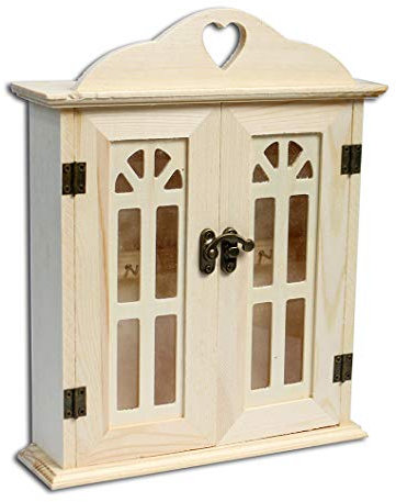 Vetrineinrete® Cassetta Portachiavi 6 Ganci bacheca in Legno 6 posti appendi Chiavi da Muro con Chiusura a Gancio Scatola da Decorare decoupage Fai da Te bricolage con Pittura e Glitter C33