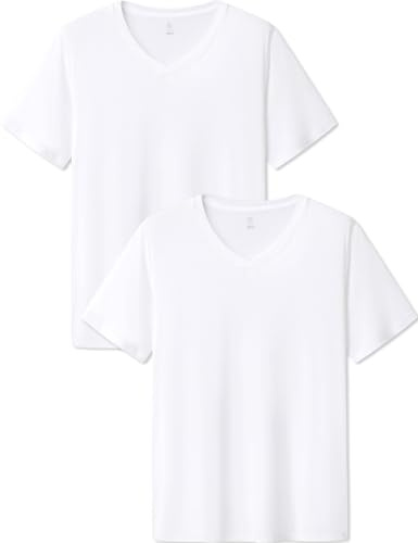 LAPASA Pacco da 2 T-Shirt Uomo Pacco da 2 Micromodal Maglietta Intima Collo a V Canottiera a Maniche Corte Regular Fit M08