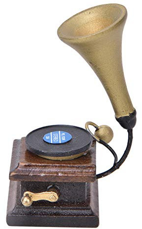 Miniatur Grammophon für Puppenhaus, 1:12 Maßstab, Antikes Design, Holz, Braun